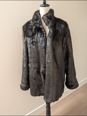 Classic Dark Brown Faux  Fur Coat- Reversable
